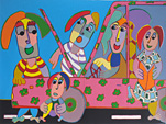 autopech, de familie past zich aan en verveelt zich niet, zoals het in de jaren zestig ging, flower power