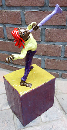 Bronze sculpture Herald by Twan de Vos, messenger with music