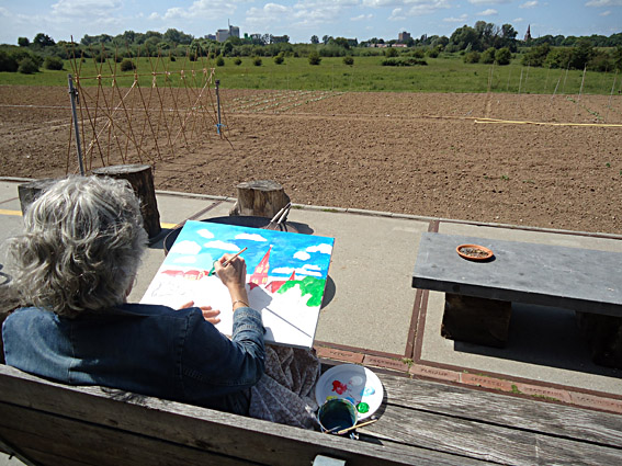 Schilder workshop aan de rijn bij Wageningen, een middag schilderen in de uiterwaarden bij het atelier van kunstenaar Twan de Vos, de bovenste Polder, landschapschilderen, landschap schilderen, abstract, naar de waarneming met acrylverf op doek, Ede, Veenendaal, Arnhem, Betuwe, Bennekom, Oosterbeek, Tiel, Rhenen, Utrecht